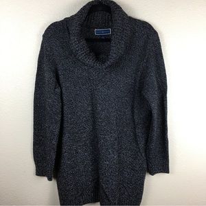 Karen Scott Womens Turtleneck Sweater Black White Marbled Longline Dress/Tunic L